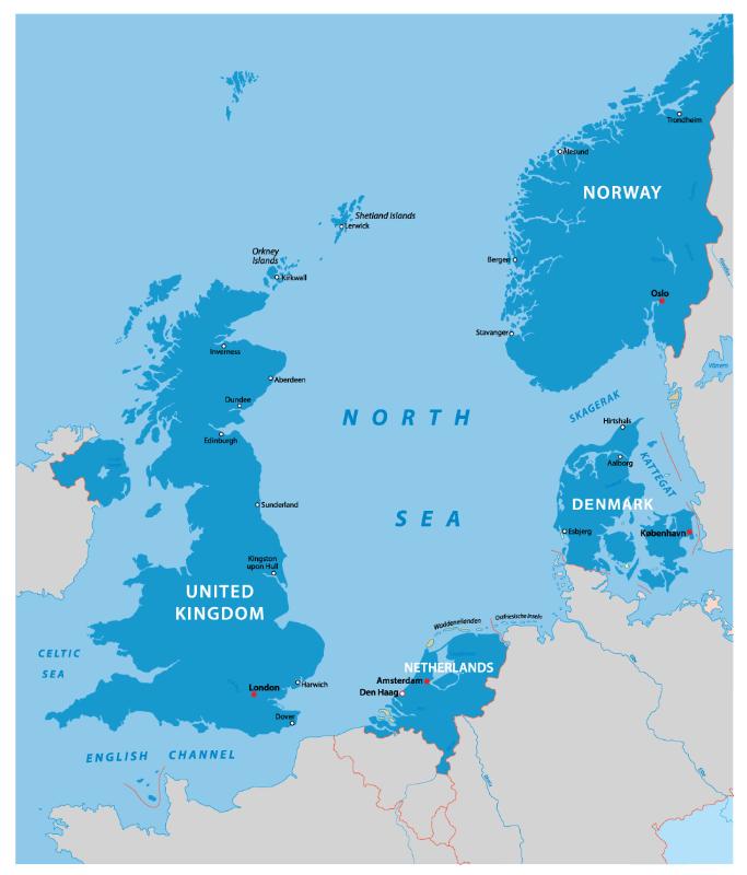 Страны европы к выходу в море. Карта северных морей с границами. Границы Северного моря. Северное море расположение.