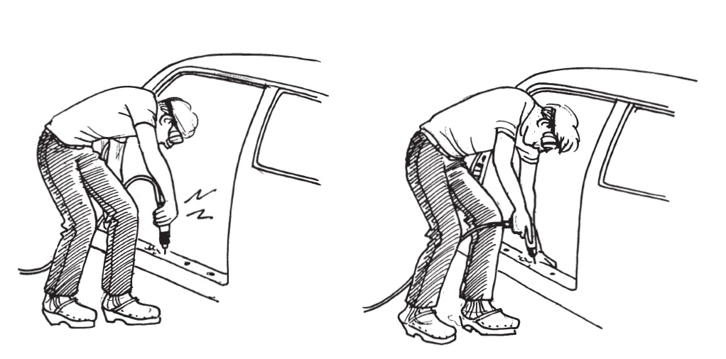 Ergonomics Drilling technique When drilling in a low position, use a pistol grip drilling tool